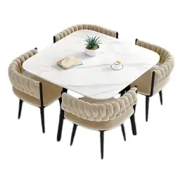 JT BRIGHT WHITE TOP/CREAM VELVET CHAIR  6-SEATER DINING SET