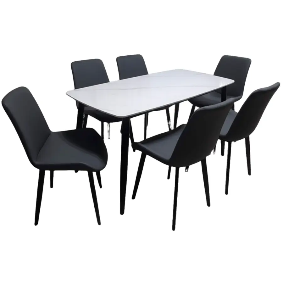 SINTERED 1+6 BRIGHT WHITE TOP / GREY CHAIR  6-SEATER DINING SET