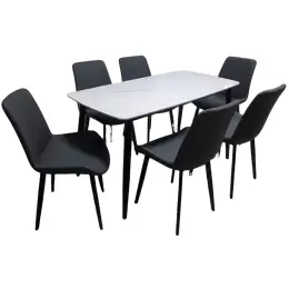 SINTERED 1+6 BRIGHT WHITE TOP / GREY CHAIR  6-SEATER DINING SET