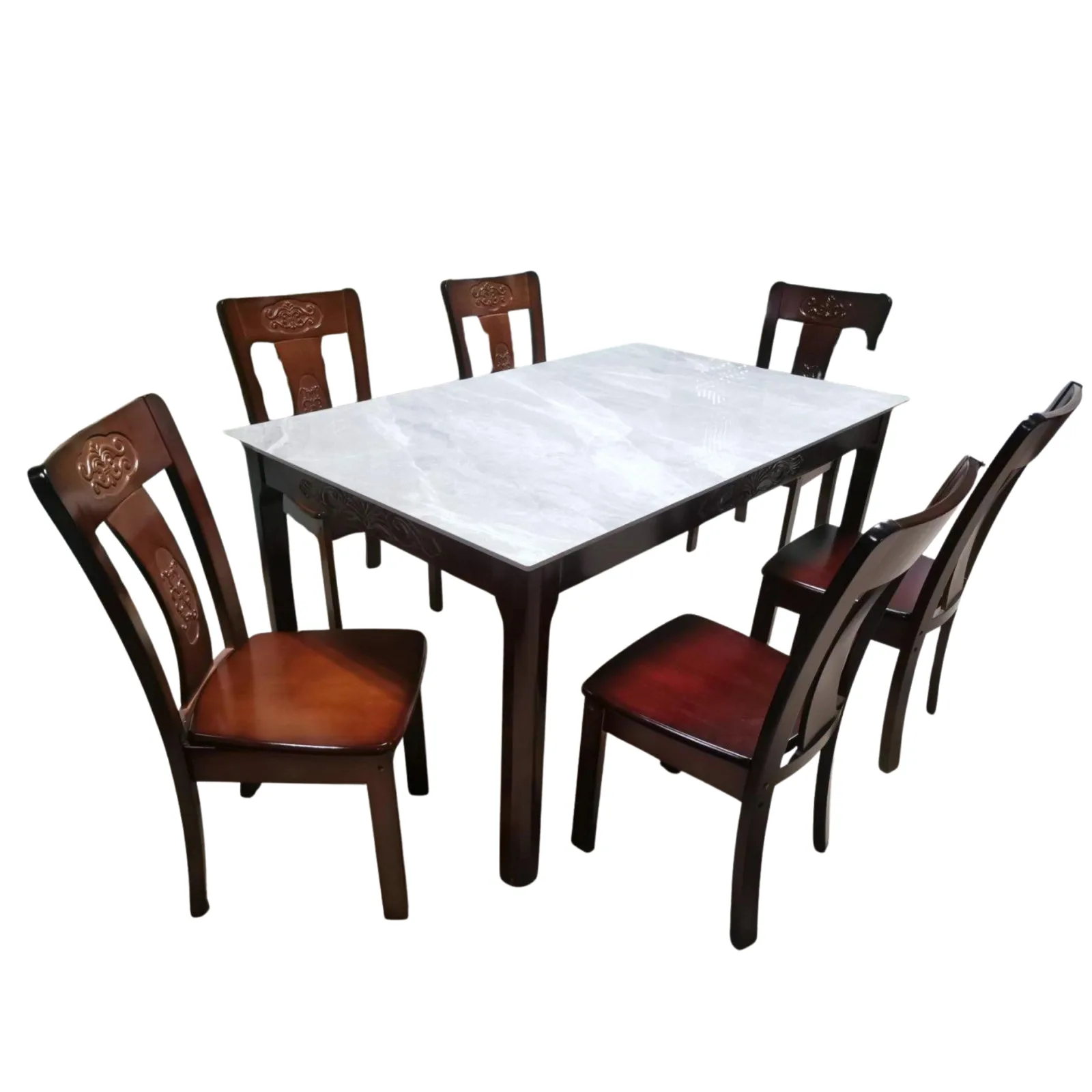 TH1809/TH222 Grey Marble Top  6-SEATER DINING SET