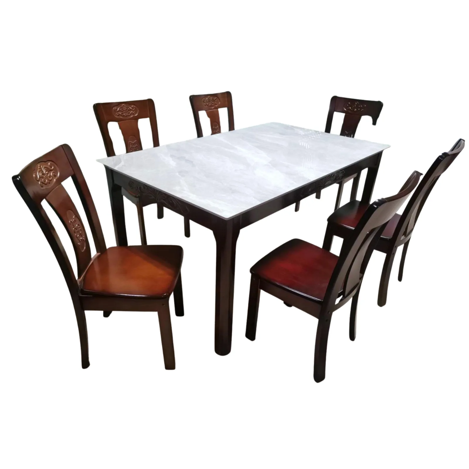 TH1809/TH222 White Marble Top  6-SEATER DINING SET