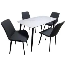 SINTERED 1+4 BRIGHT WHITE TOP / GREY CHAIR 4-SEATER DINING SET